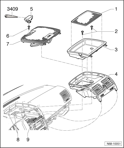 Diffuseurs d'air centraux de tableau de bord (véhicules sans Climatronic) : dépose et repose (Golf 2004 ►)