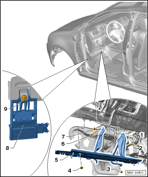 Support de sac gonflable de genou  : dépose et repose (Golf 2009 ►) véhicule avec direction à gauche