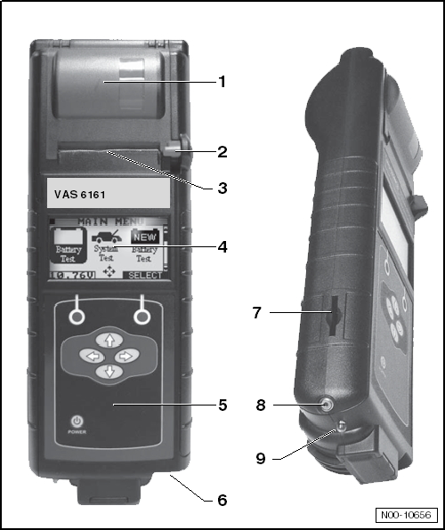 Contrôleur de batterie avec imprimante -VAS 6161- : description de l'appareil