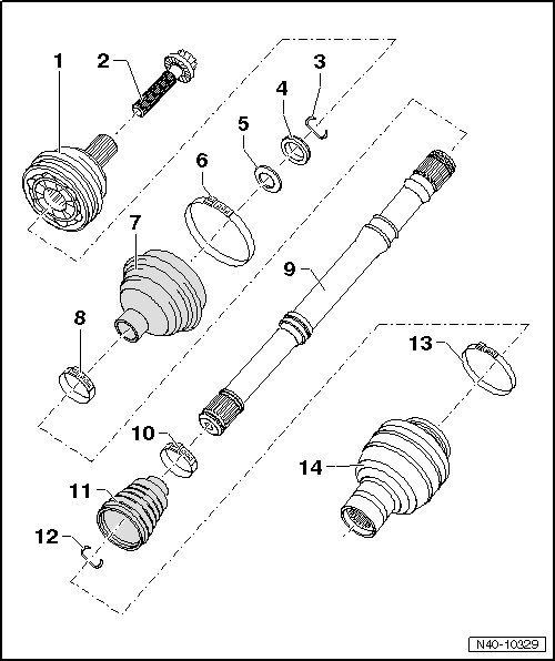 Demi-arbre de roue avec joint homocinétique VL107 (emmanché) : vue d'ensemble du montage