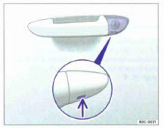 Fig. 177 Poignée de porte du conducteur : barillet masqué.