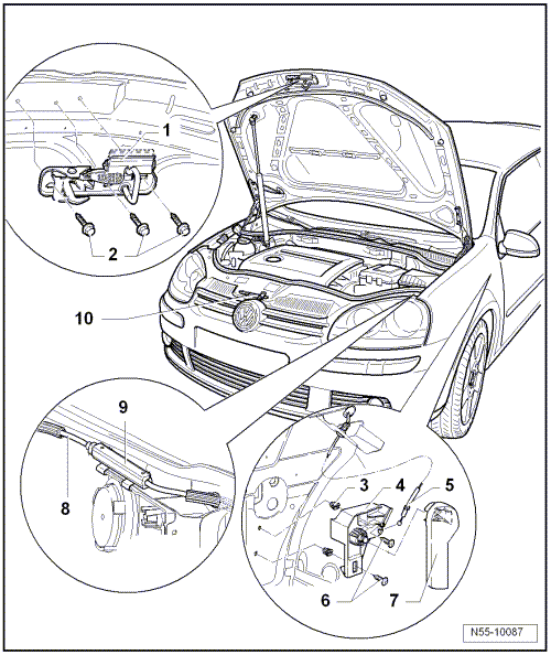 Éléments de verrouillage et de déverrouillage du capot-moteur : vue d'ensemble du montage