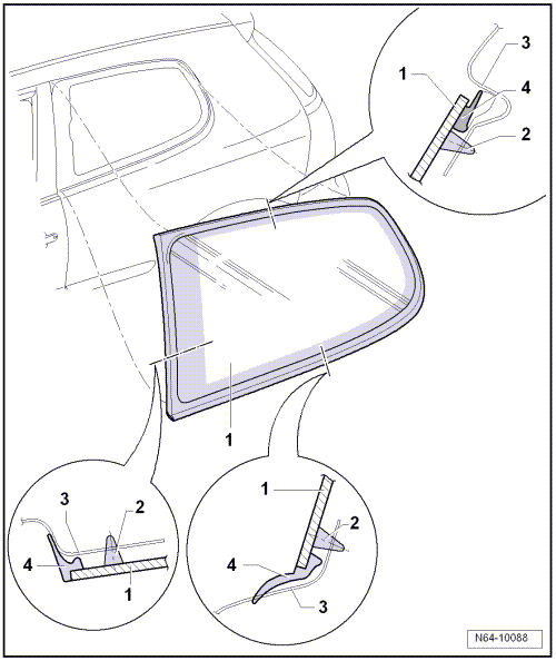 Glace latérale arrière : vue d'ensemble du montage