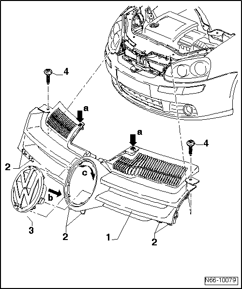 Grille de calandre : vue d'ensemble du montage