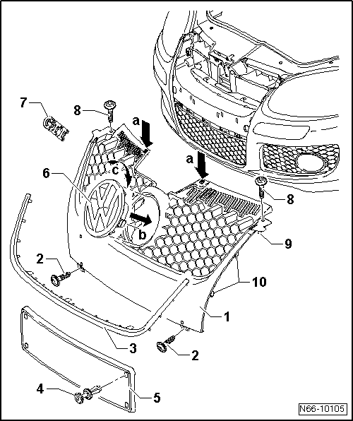 Grille de calandre GTI, modèles spéciaux GTI et GT : vue d'ensemble du montage