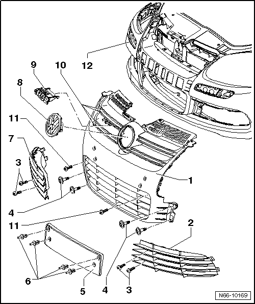 Grille de calandre R32 : vue d'ensemble du montage