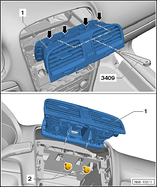 Diffuseur d'air situé au centre du tableau de bord : dépose et repose (Golf 2009 ►)