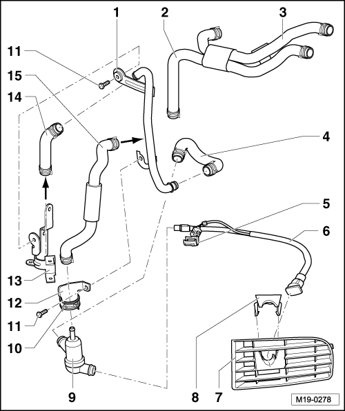 Réchauffeur de moteur : vue d'ensemble du montage pour TDI Common Rail 2,0 l