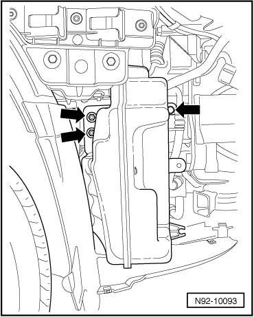 Réservoir de lave-glace et de lave-projecteurs : dépose et repose (véhicules sans chauffage stationnaire)