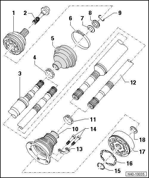 Demi-arbre de roue avec joints homocinétiques VL90 et VL100 : vue d'ensemble du montage