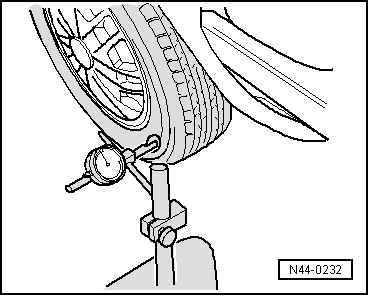 Faux-rond et voile latéral sur la roue/le pneu : contrôle à l'aide du comparateur de pneus -V.A.G 1435