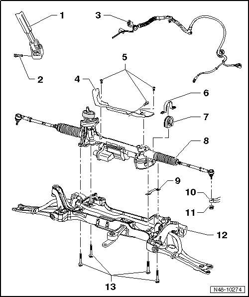 Mécanisme de direction électromécanique de la génération II : vue d'ensemble du montage, véhicules à direction à droite, jusqu'au millésime 2008