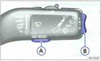 Fig. 10 Sur le levier d'essuio gloce : touche A pour valider les aptions et