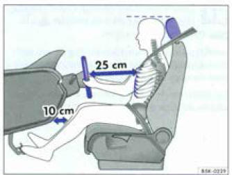  La distance correcte du conducteur par rapport ou volant doit être de 25 cm au minimum