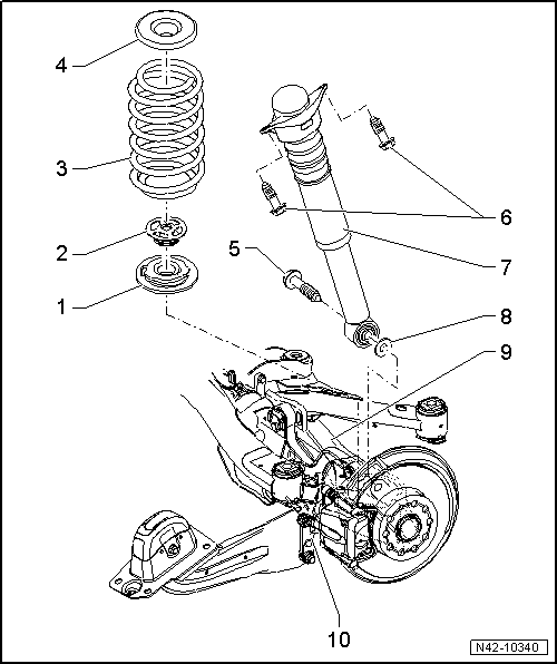 Amortisseur et ressort hélicoïdal : vue d'ensemble du montage (transmission intégrale, berceau en acier et porte-fusée en aluminium)